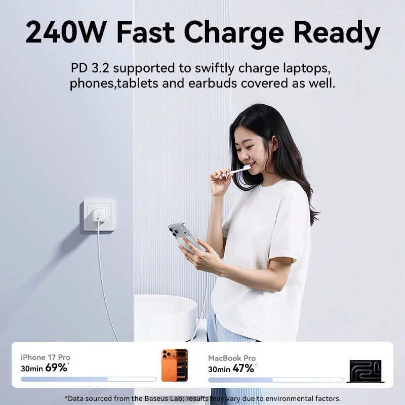 Baseus 240W Cable Type-C Fast Charging Data Cable USB-C to USB-C Graphene PD QC Quick For MacBook Pro For iPhone 17 16 Samsung