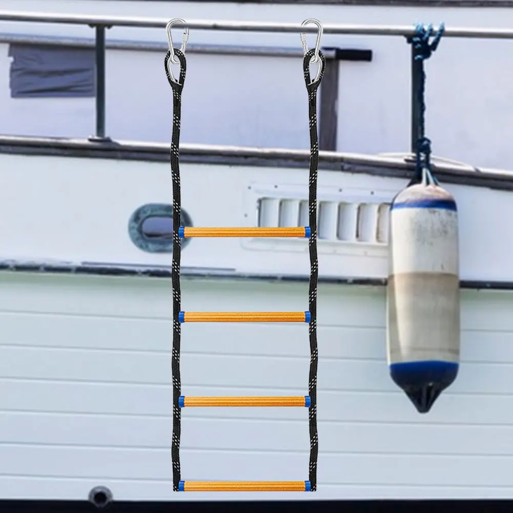 4 Step Heavy Duty Climbing Rope Marine Soft Rope Ladder Portable Lifesaving Boarding Ladder for Inflatable Boat Kayak Motorboat