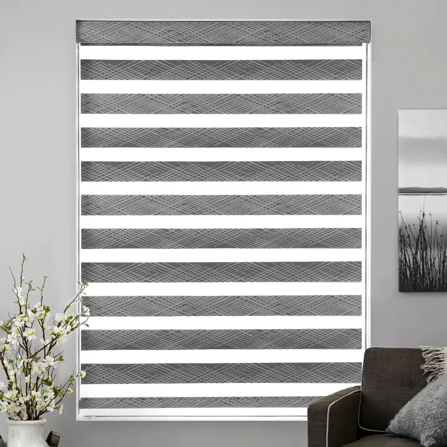 2026년 히트 상품 100% 암막 단열 배터리 지그비 매터 모터 전동식 얼룩말 블라인드 (욕실용)