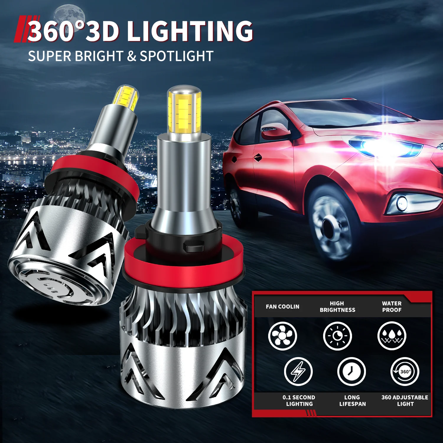 Pack 2 ampoules phares à LED H4 double intensité pour Hyundai i10 1