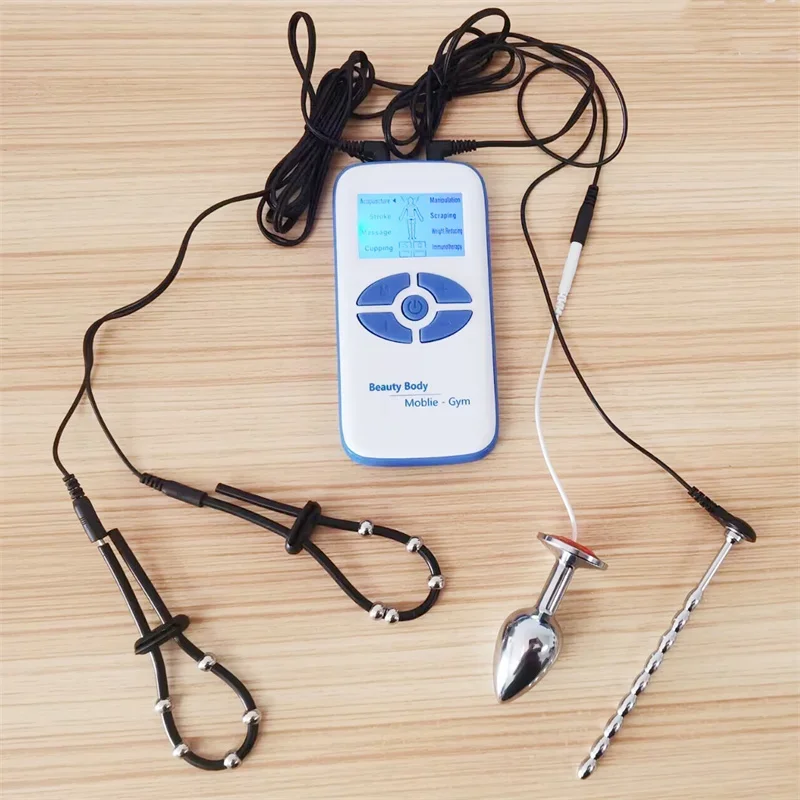 1 Set Urethral Dilator Sounding Metal Horse Eye Stick 8 Modes Electric Shock Silicone Penis Rings Anal Plug Sex Toys for Men Gay