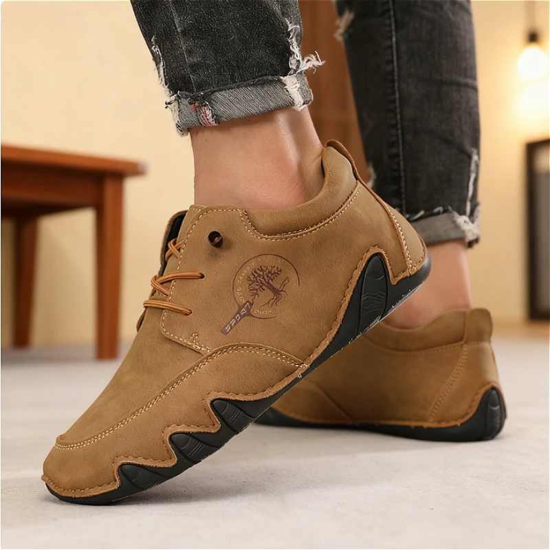 Men's Shoes Four Season New Soft Soled Loafers Low Cut Handmade Leather Sneaker Breathable Anti Slip Bottom Casual Ankle Boots