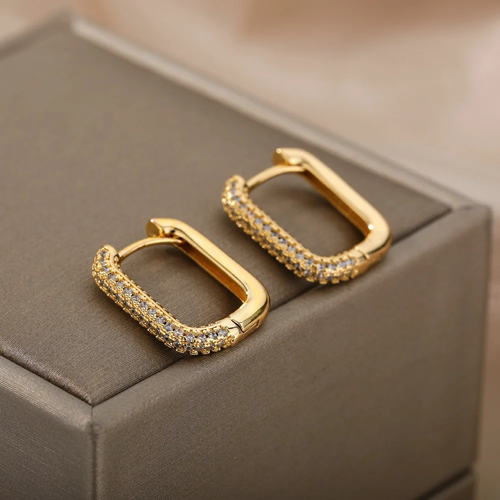 Hoop Earrings for Women Luxury Stainless Steel Square Circle
