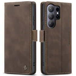 Luxury Leather Flip Purse Case with Stand and Card Holder for Galaxy S23 Ultra (Coffee)