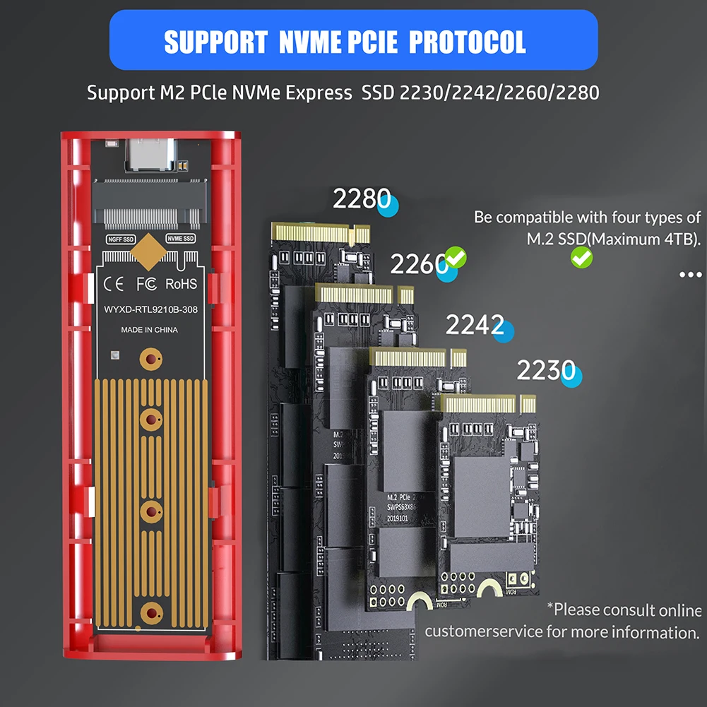 M.2 Boîtier SSD NVMe USB 3.1 Gen 2 (10 Gbps) Vers NVMe PCI E