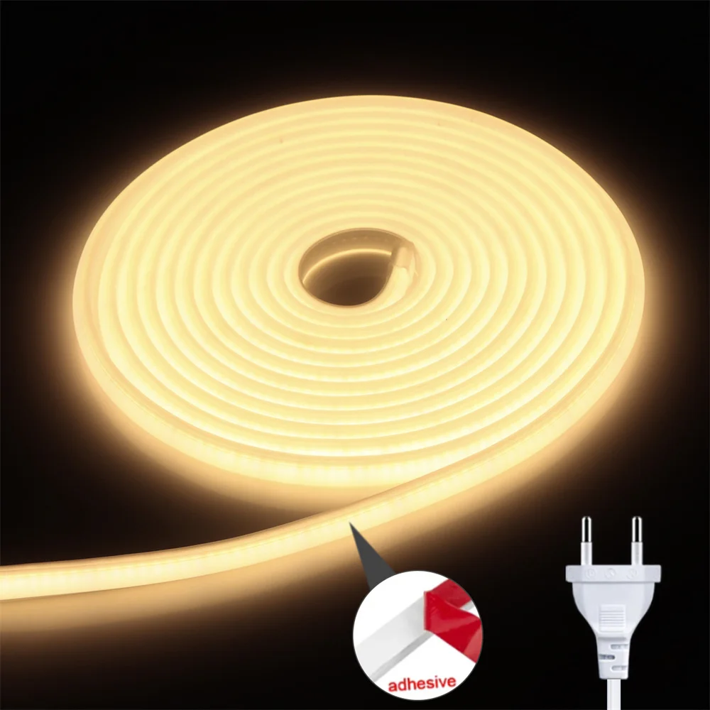 thumbnail image 1 of Tira de LED COB de 220 V, alta luminosidad, IP65, resistente al agua, para exteriores, cinta flexible de LED de 220 V para decoración del hogar y el jardín, 1 of 5