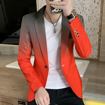 남성용 그라디언트 정장 재킷, 한국 스타일, 슬림핏 캐주얼, 패션 트렌드 드레스 재킷, 2022 봄 신상