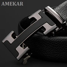 

Genuine Pure Leather Automatic Buckle Belt Men 's Business Pants Belt Top Layer Cowhide H-shaped Buckle Men Belt