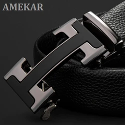 Genuine Pure Leather Automatic Buckle Belt Men 's Business Pants Belt Top Layer Cowhide H-shaped Buckle Men Belt