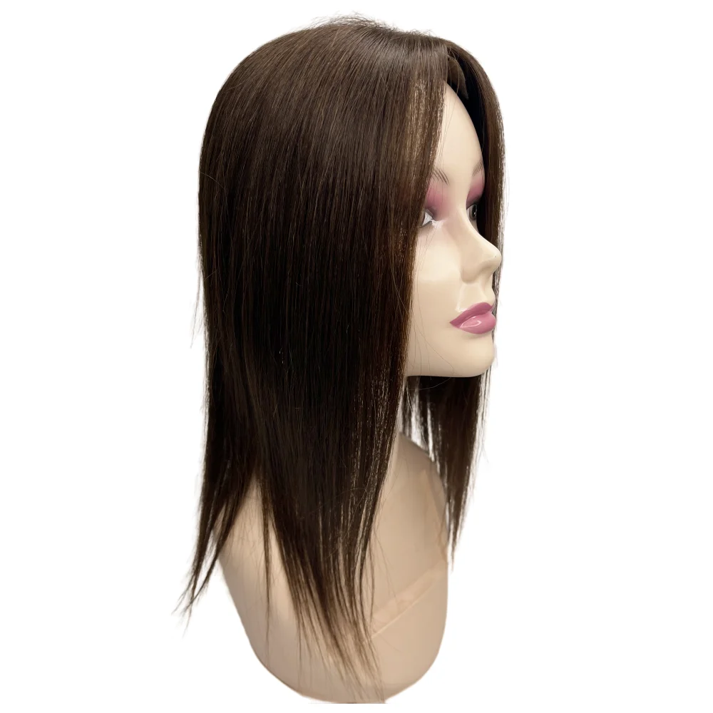Anemone Skin Base Human Hair Topper With 5 Clips In Silk Free Parting Top European Hair Toupee For Women Fine Hairpiece 12X13cm