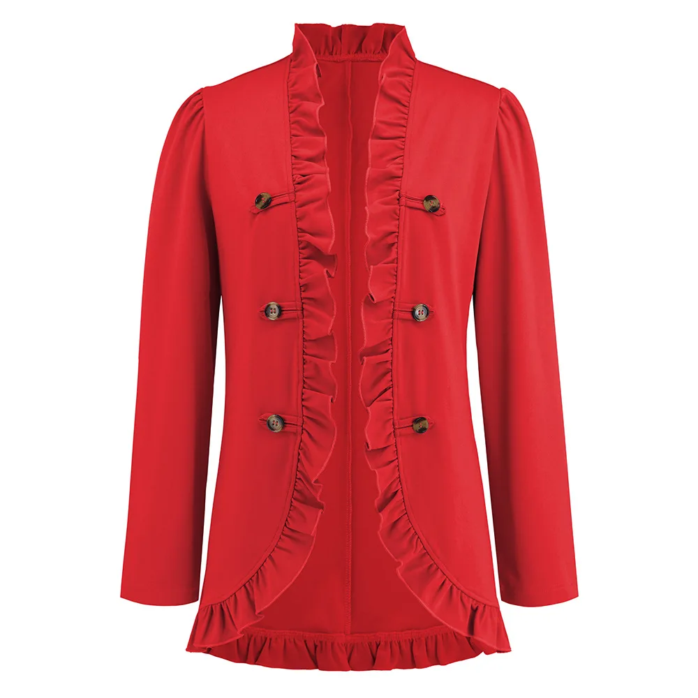 2023 Autumn and Winter New Women's Ruffle Edge Open Button Small Coat Fashion Elegant Long Sleeve Short Comfortable Small Suit