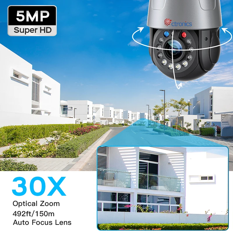 Ctronics 30X Optical Zoom 5MP PTZ Security Camera Outdoor Smart