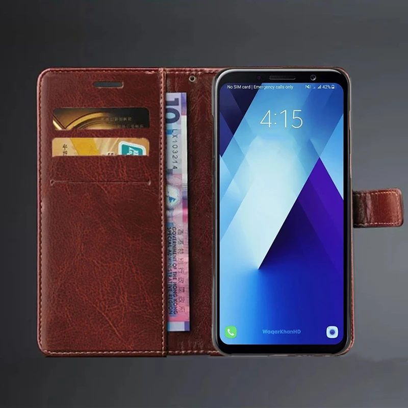 Leather Flip Wallet Cover with Card Holder for Samsung Galaxy A8+ 2018 - Retro Business Style Case