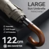 PARACHASE Large Umbrella Men Windproof Strong, Luxury Automatic Umbrella UV Protection, Wooden Handle, UV Parasol Umbrella 1