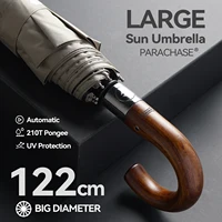 PARACHASE Large Umbrella Men Windproof Strong, Luxury Automatic Umbrella UV Protection, Wooden Handle, UV Parasol Umbrella 1