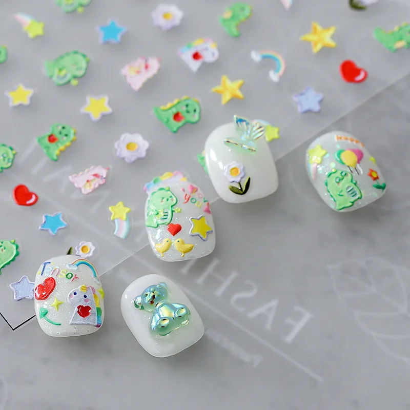

[Meow.Sensei] Three-Dimensional Nail Stickers Thin Transparent Adhesive Nail Sticker Ornament Love Little Dinosaur Ts877