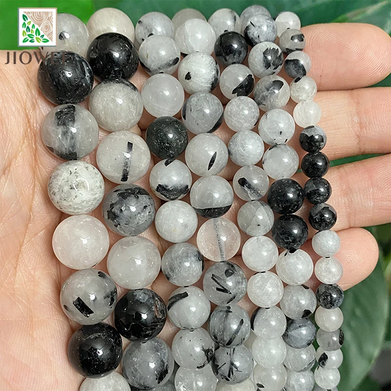 Natural Stone Black Rutilated Quartz Crystals Round Beads Diy Bracelet accessories For Jewelry Making 15