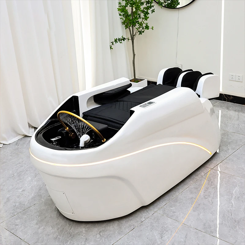 Lit de massage capillaire en cuir synthétique pour salon, fauteuil de shampoing à massage automatique, équipement de spa capillaire durable 1 Lit de massage capillaire en cuir synthétique pour salon, fauteuil de shampoing à massage automatique, équipement de spa capillaire durable 1