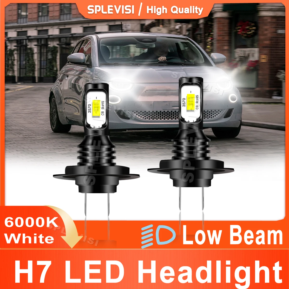 

Faros Led Para Auto H7 70W 6000K White For Fiat 500 2015 2016 2017 2018 2019 2020 2021 2022 2023 LED Headlight Low Beam SPLEVISI