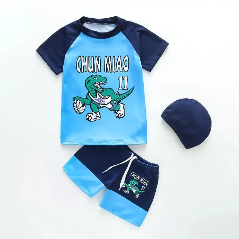 Boys Swimsuit for Kids Split Sun Quick Dry With Swim Cap Cartoon Set