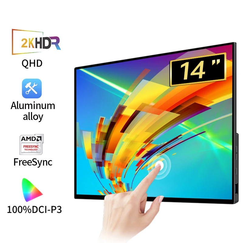 노트북 맥 폰 Xbox PS4/5 스위치용 게임 화면 디스플레이 14 인치 2K 휴대용 모니터 2240x1400 16:10  DCI-P3 HDR 500Cd/² - AiExress 