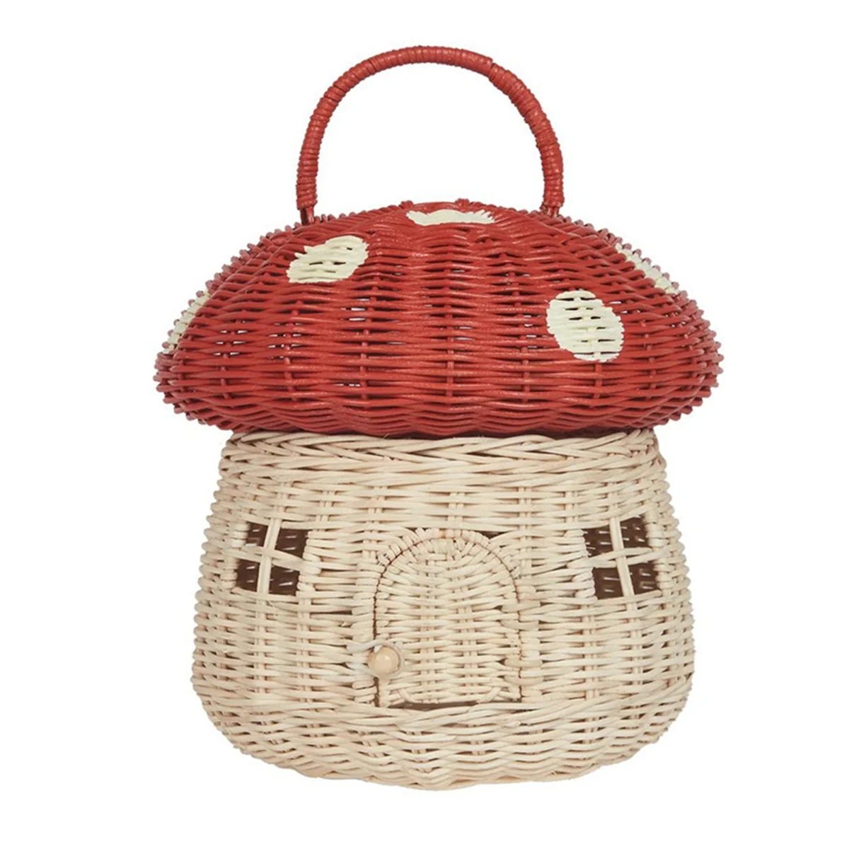

Handmade Rattan Mushroom-Shaped Storage Basket- Cute Handmade Handcrafted Gift Decoration Artwork Rattan, Red