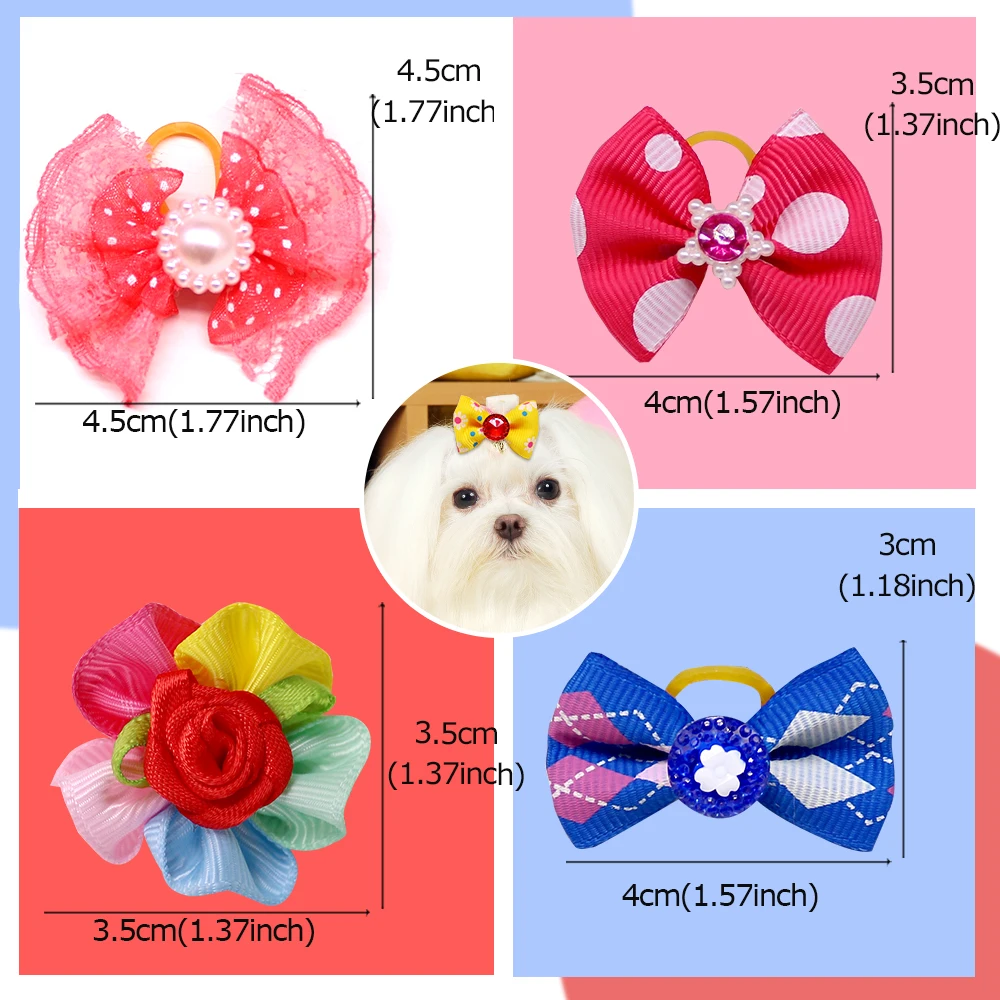 Title 4, 20/30pcs Pet Dog Puppy Cat Hair Bows with rubbe...