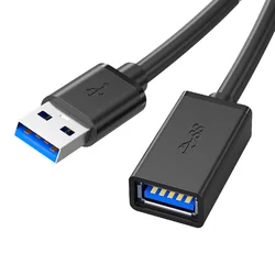 High - Speed USB 3.0 Type A Male to Female Extension Cable for Data Transfer and Charging (Black)