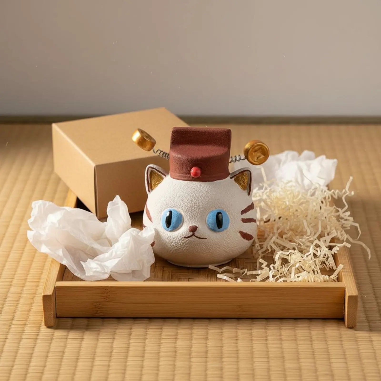 행운의 고양이 차 장식품, 행운의 상징, 지샤 점토 고양이 피규어, 집 장식, 수제, 다용도 장식, 사무실 책상 장식
