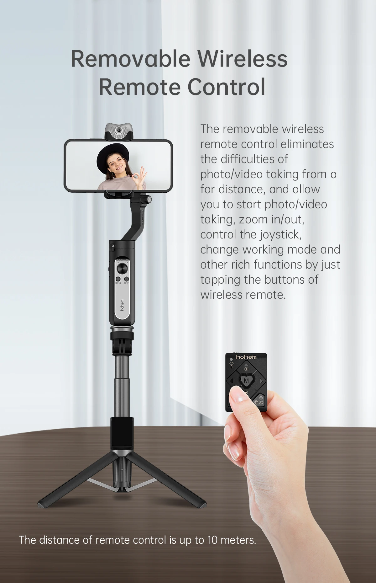 Description Picture 4 of itemHohem  3-in-1 Kit Phone Selfie Stick Extendable Retractable Stable Compact Design Tripod Remote Control for iSteady V2/X2