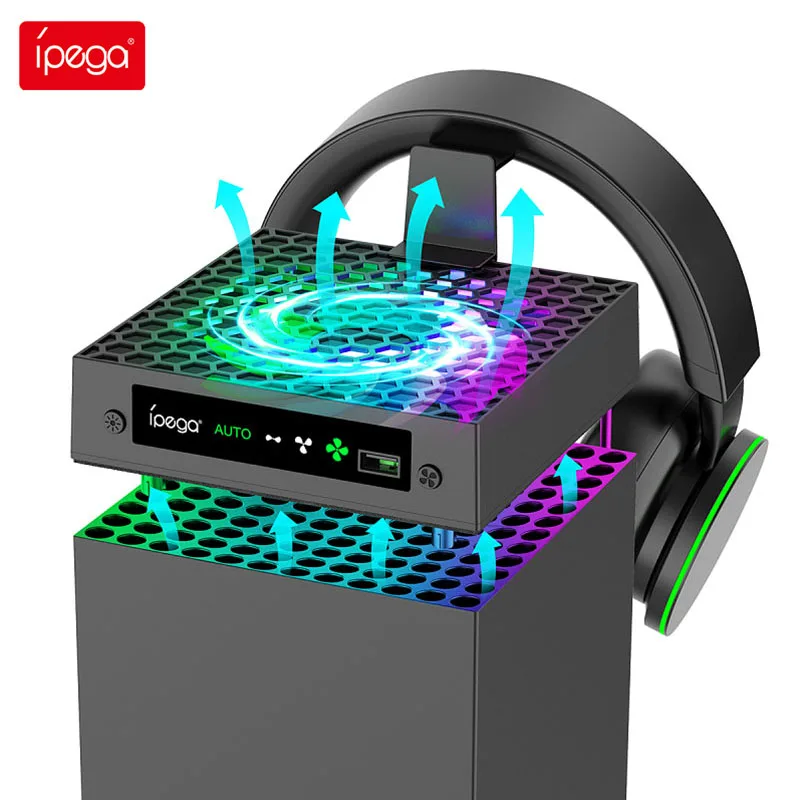 

For Xbox Series X Host RGB Cooling Fan Adjustable Wind Speed Heat Dissipation Fan with USB Charging Port