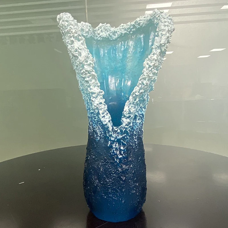 Ocean Wave Small Vase Resin Crafts Ocean Wave Vase Decoration Ocean Series Blue Home Decoration 4
