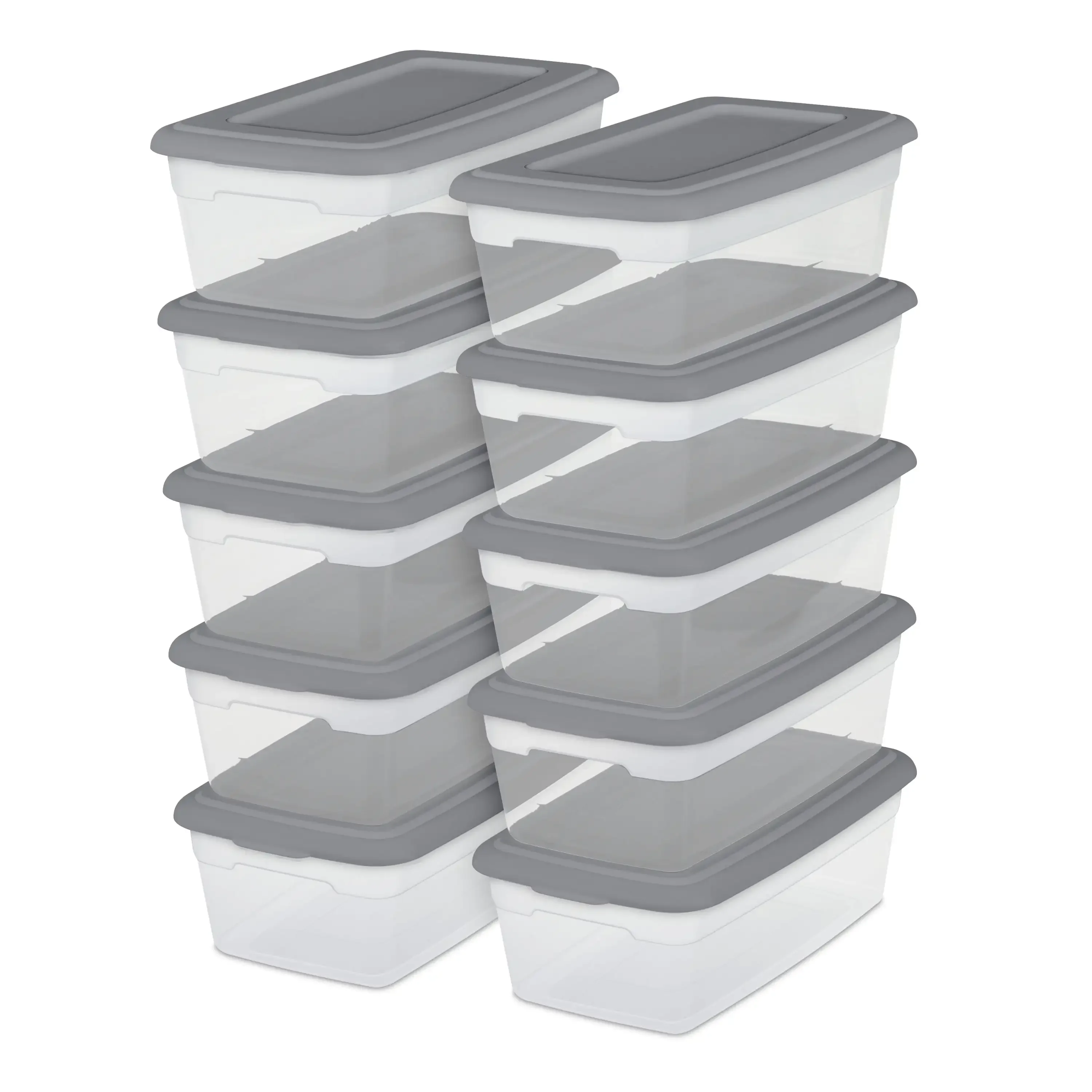 

Sterilite Set of (10) 6 Qt. Clear Plastic Storage Boxes with Gray Lids