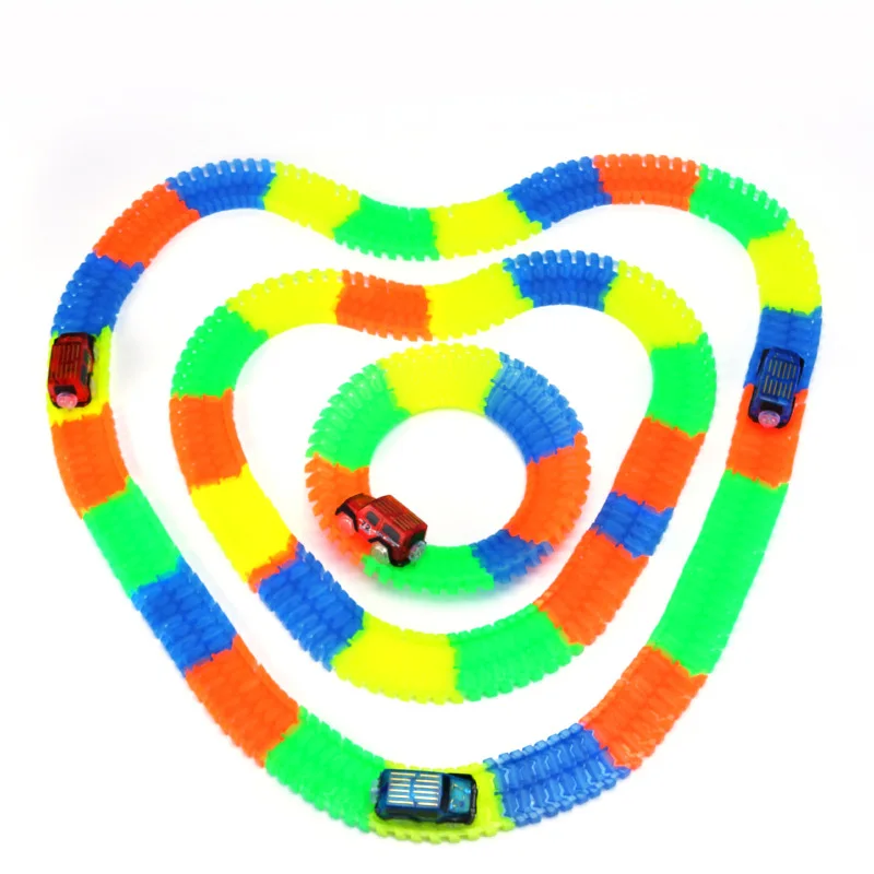 

Boxed Railway Magical Glowing Flexible Track Car Toys Child Racing Bend Rail Track LED Electronic Flash Light Car DIY Kids Toy