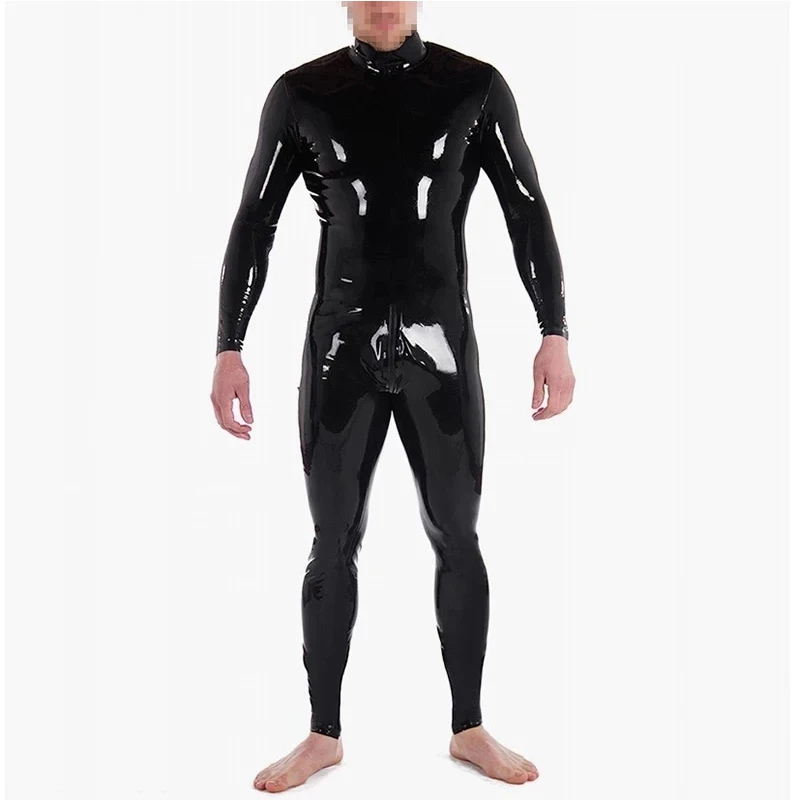 

Neck Entry Latex Catsuit Men Latex Unitard With Crotch Zipper Only Party Wear Jumpsuit Customized