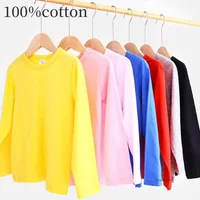 Autumn Spring Cotton Children T-shirt  Boys Girls Tees Long Sleeve White Shirt Kids Tops Baby Clothes Solid Black Blue Yellow 1