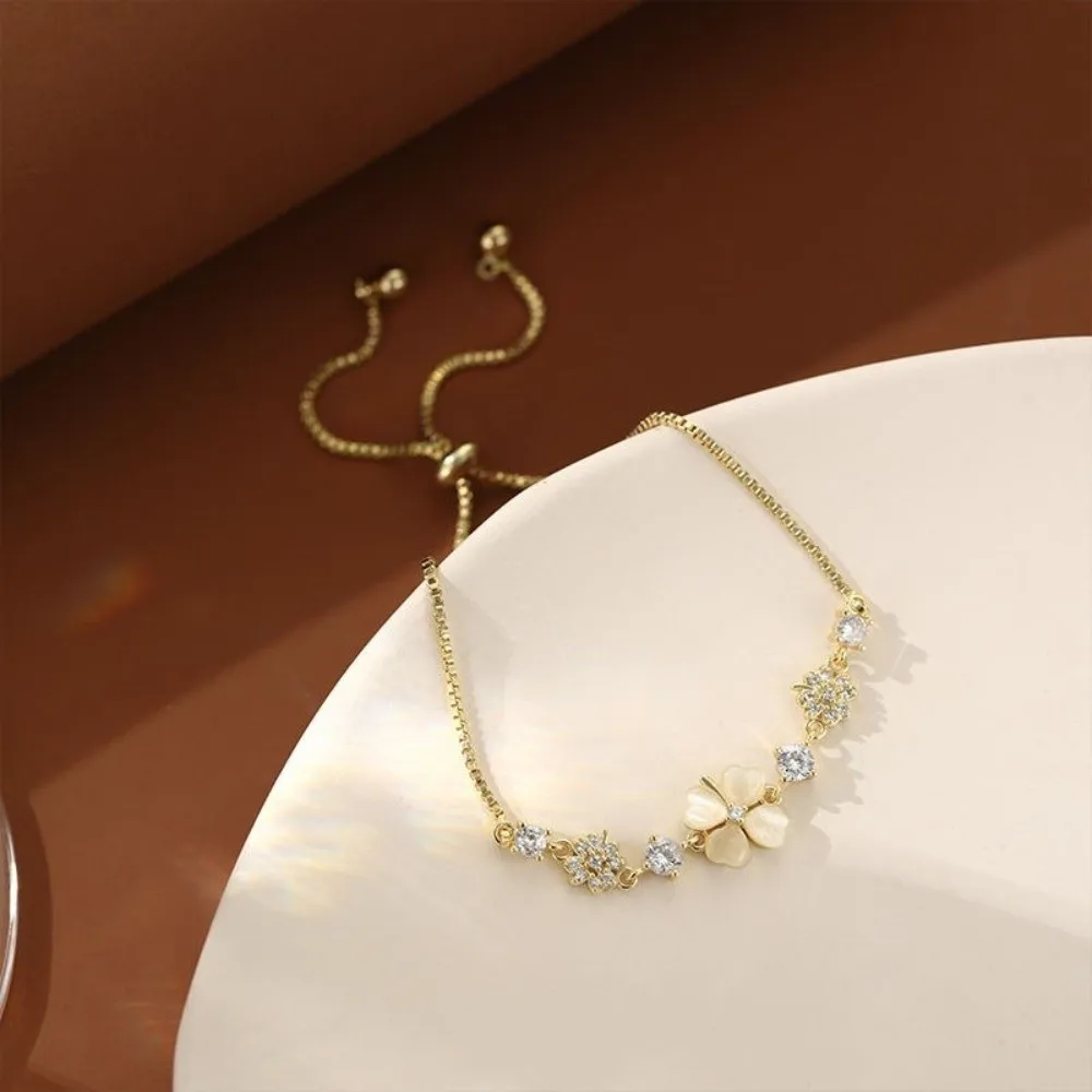 Fashion Jewelry Gold Color Four-leaf Clover Bracelet Delicate Adjustable Lucky Bracelet Luxurious Fashion Luxury Bracelet Women