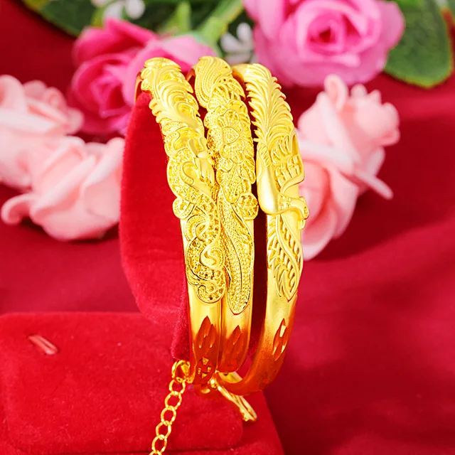 Bracelet ajustable confortable en forme de paon pour femme, or 24 carats AU999 |   S'adapte bien au poignet, confortable pour une utilisation prolongée 1