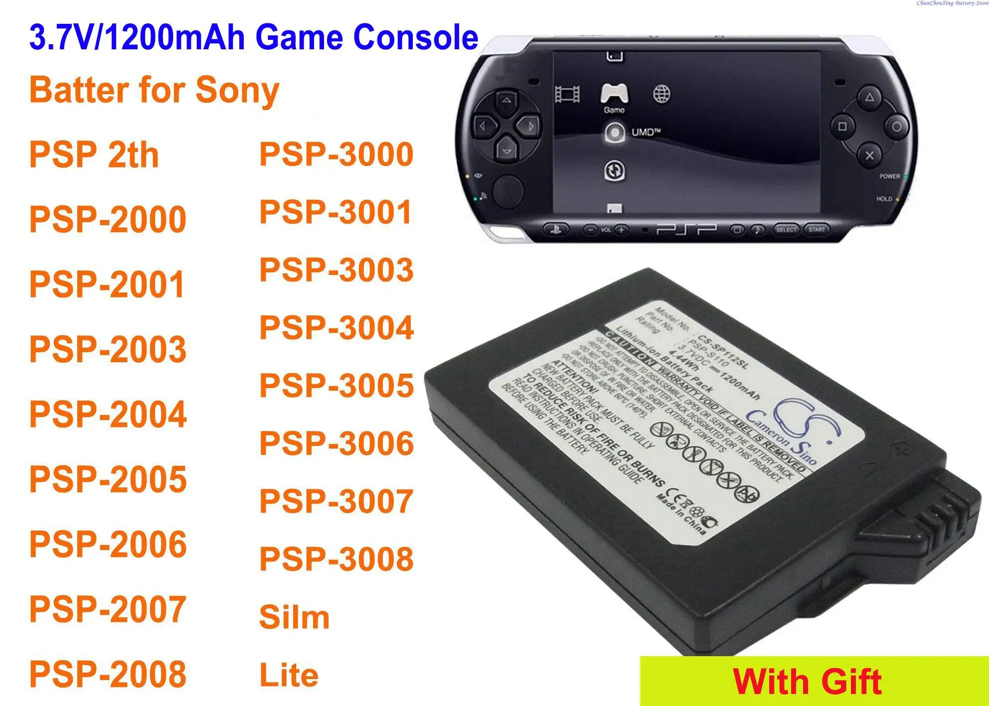 Batteria Cameron Sino 1200Mah Psp-S110 Per Sony Lite, Psp 2Th, Psp-2000, Psp-3000, Psp-3004, Silm, Psp-3001, Psp-3008