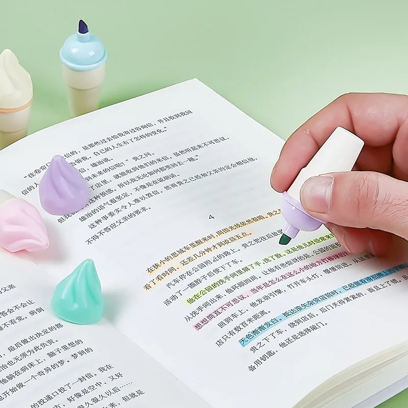 어린이 및 학생용 귀여운 슈가 콘 하이라이터 펜, 문구류 회계 펜, 아이스크림 미니 하이라이터 펜, 6 개
