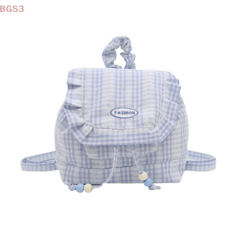 INS Cute Girl's Backpack High-Quality White And Blue Checkered Cute Handbag 6