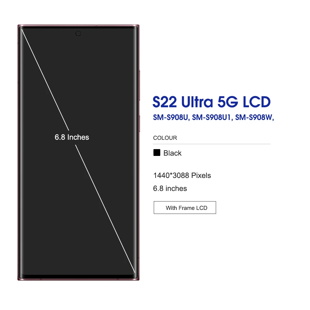 Screen Assembly 6.67" For Samsung Galaxy S22 Ultra 5G S908B SM-S908B/DS