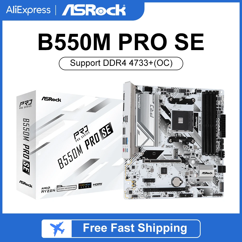 ASRock B550M PRO SE Desktop M-ATX White Motherboard B550 AMD Socket AM4 Memory DDR4 128GB PCIe4.0 M.2 SATA III USB 3.2 placa mae