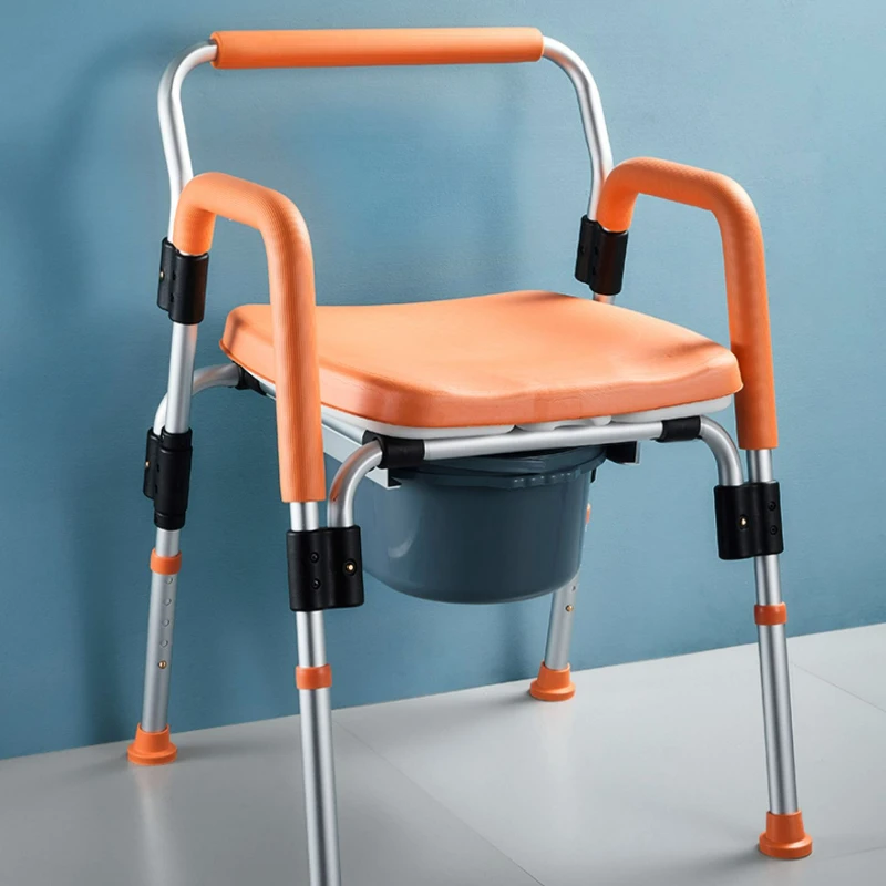 

Aluminum Alloy Bracket Dual-purpose Shower Chairs Adjustable Height Anti-rollover Toilet Chair Upturning Foldable Commode Chair