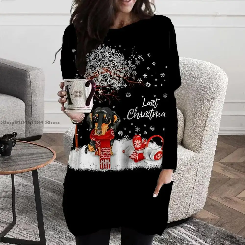 

Fashion Women's Long Sleeves Dress Santa Claus Long Sleeve Top Autumn Winter Party Loose Long Sleeve Pocket Casual Streetwear