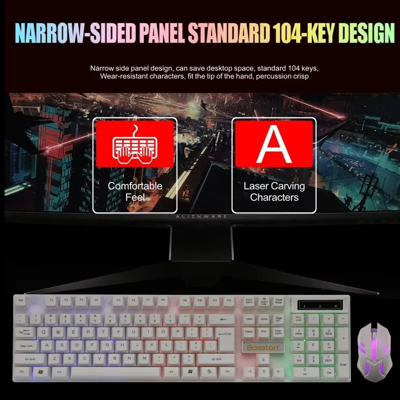 Wired Keyboard and Mouse Set Gaming 8310 for Desktop Laptop Computer Single Rainbow Backlit