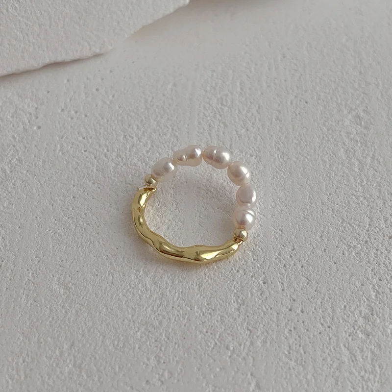 Minar INS Fashion Natural Freshwater Pearl Charm Rings Women Double Layered Gold Color Metal Irregular Geometrical Open Ring fashion rings gold rings fashion ring finger rings metal rings pearl finger ring