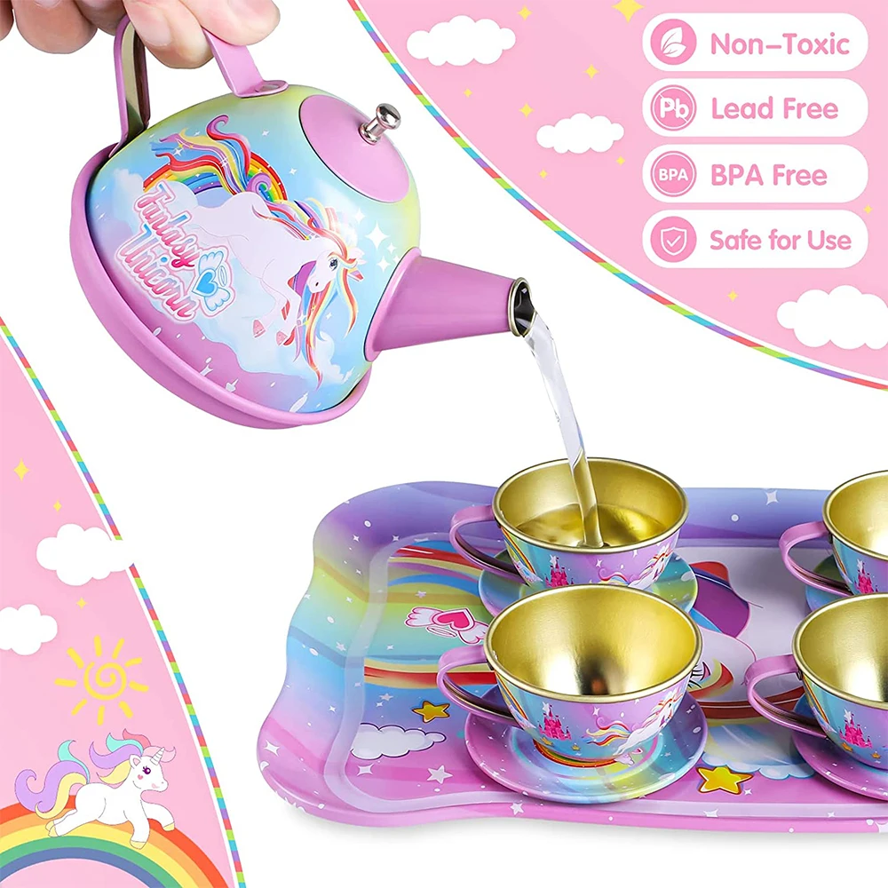 Toy Tea Set for Little Girls Princess Party Play Toy Kid Afternoon Tea Set Including Kitchen Pretend Toys Birthday Gift for Kids 2