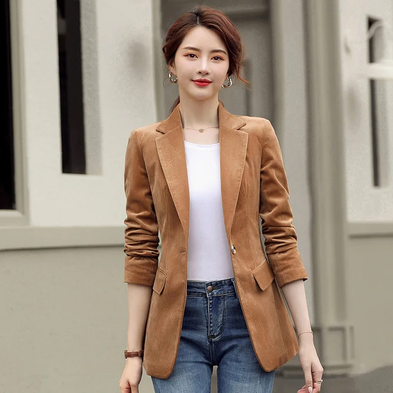 

Spring And Autumn New Women's Long-Sleeved Casual Small Suit Formal Wear Jacket Fashion Slim Slimming Solid Color Corduroy Jacke