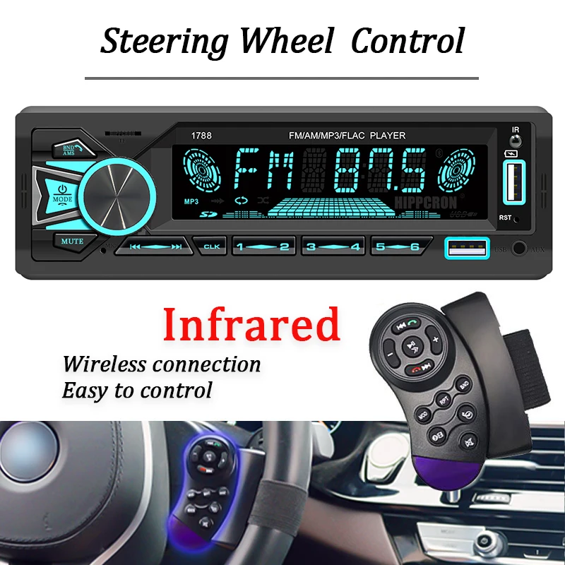 Car Radio 1din Srereo MP3 Player Bluetooth FM Receiver With Remote Control AUX/U